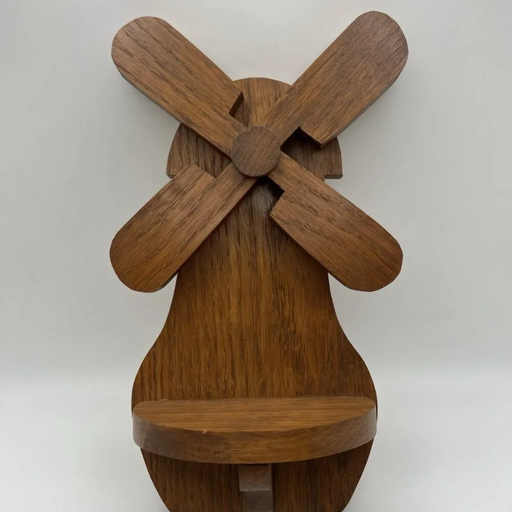 Vintage Wooden Windmill Wall Shelf Rustic Farmhouse Country Trinket Cottage